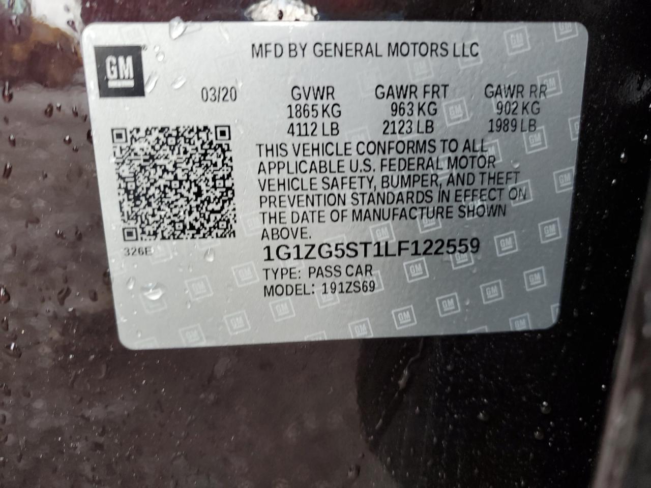 2020 Chevrolet Malibu Rs VIN: 1G1ZG5ST1LF122559 Lot: 63266885