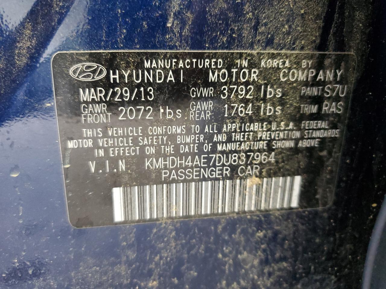 2013 Hyundai Elantra Gls VIN: KMHDH4AE7DU837964 Lot: 70730655