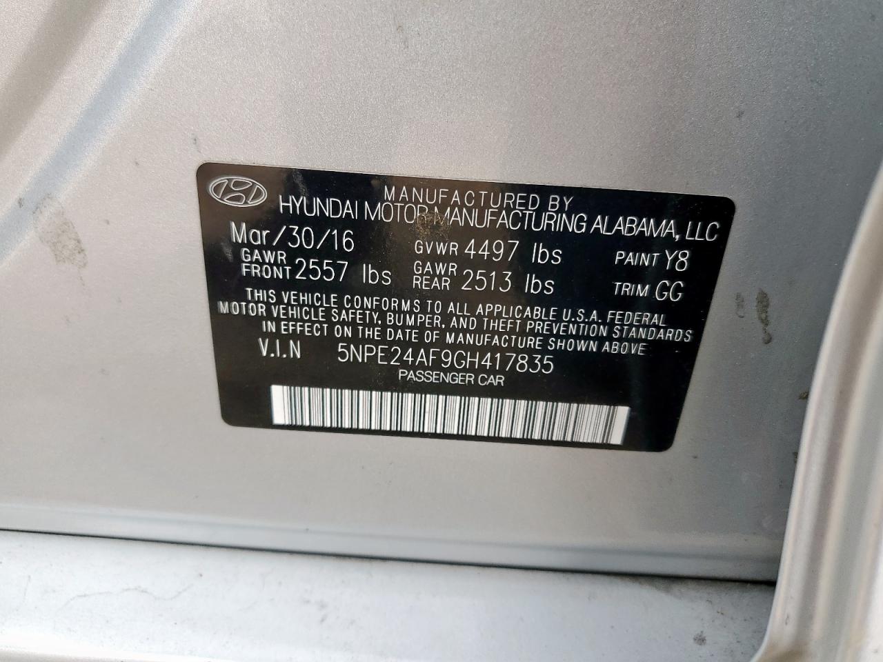 2016 Hyundai Sonata Se VIN: 5NPE24AF9GH417835 Lot: 64961135