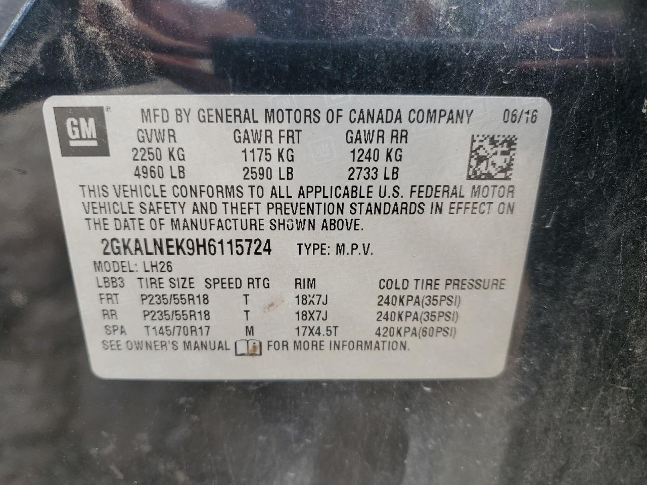 2017 GMC Terrain Sle VIN: 2GKALNEK9H6115724 Lot: 65139045