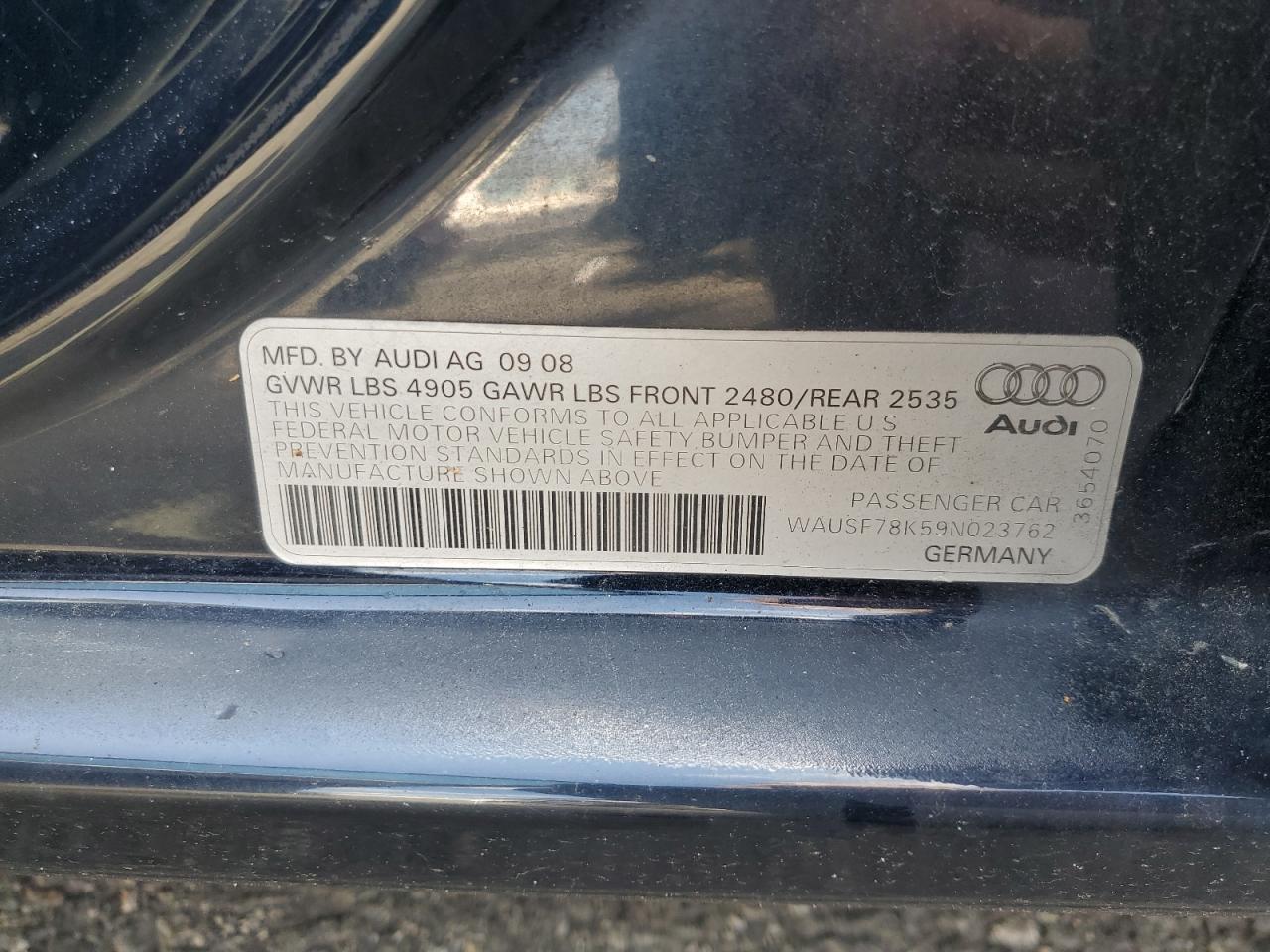 2009 Audi A4 Premium Plus VIN: WAUSF78K59N023762 Lot: 63066045