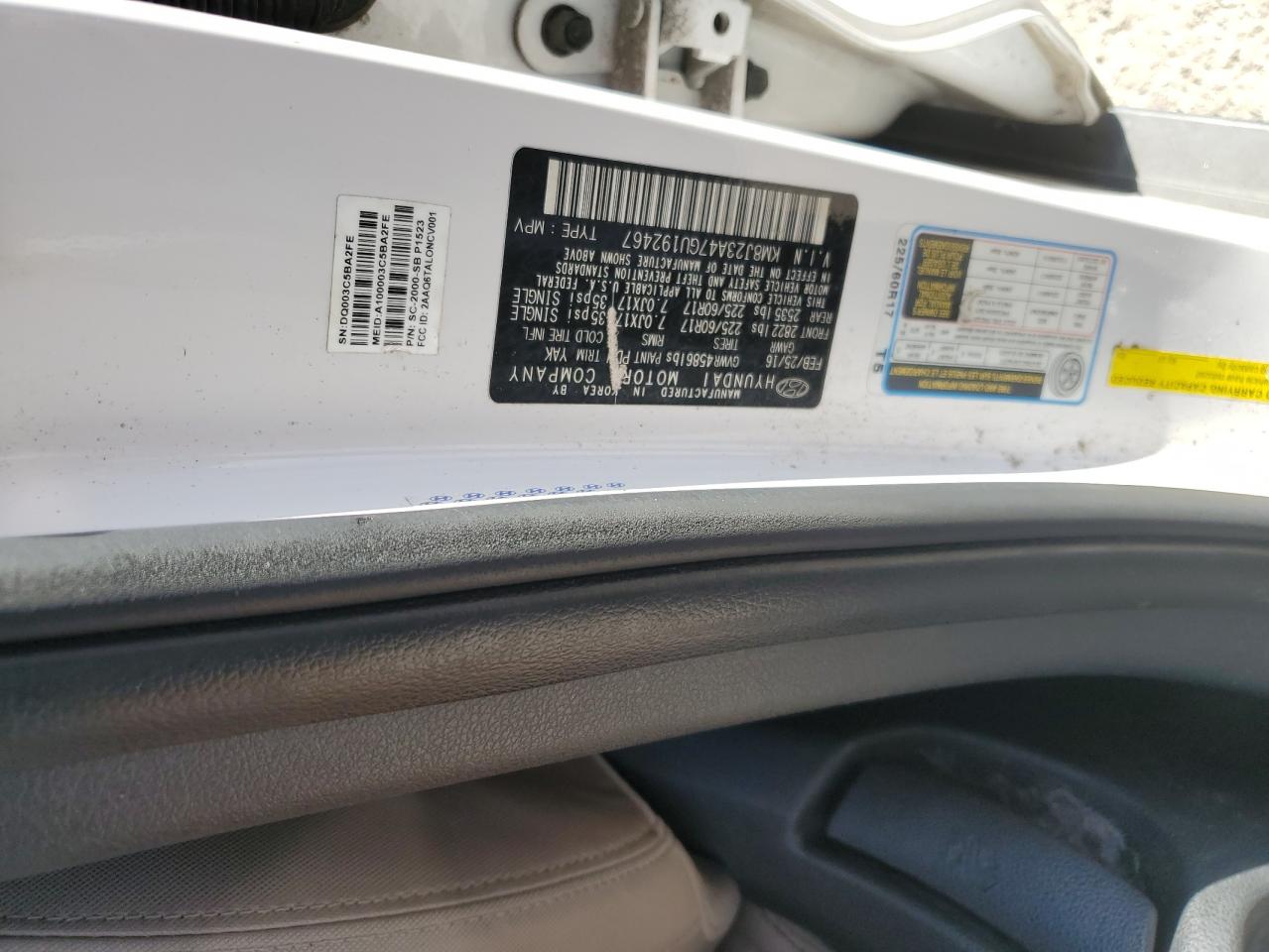 2016 Hyundai Tucson Se VIN: KM8J23A47GU192467 Lot: 66295165