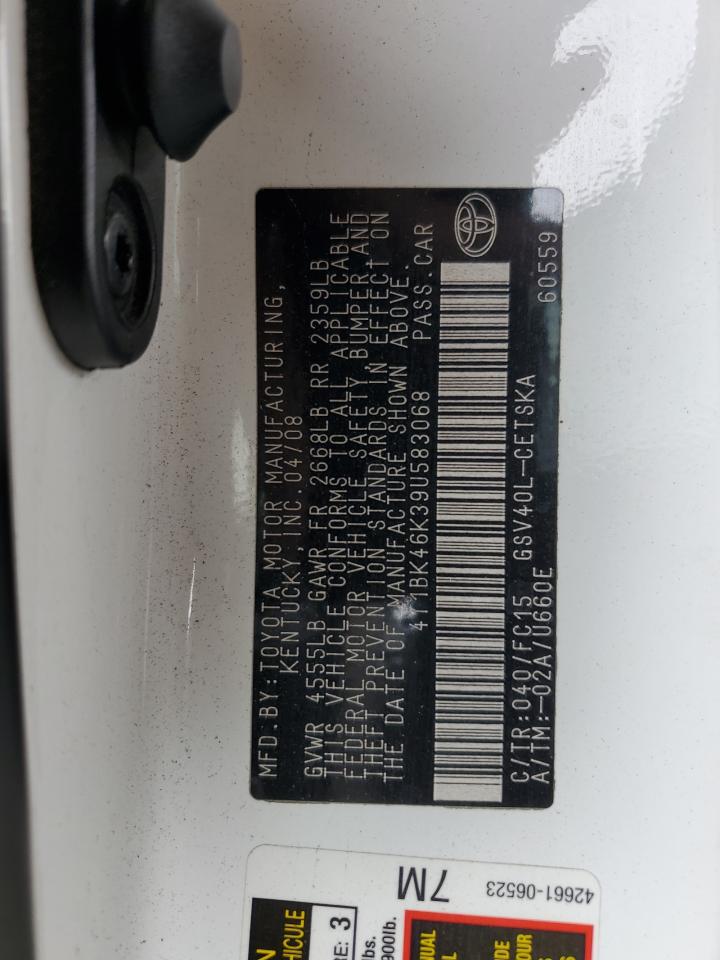 2009 Toyota Camry Se VIN: 4T1BK46K39U583068 Lot: 65816555