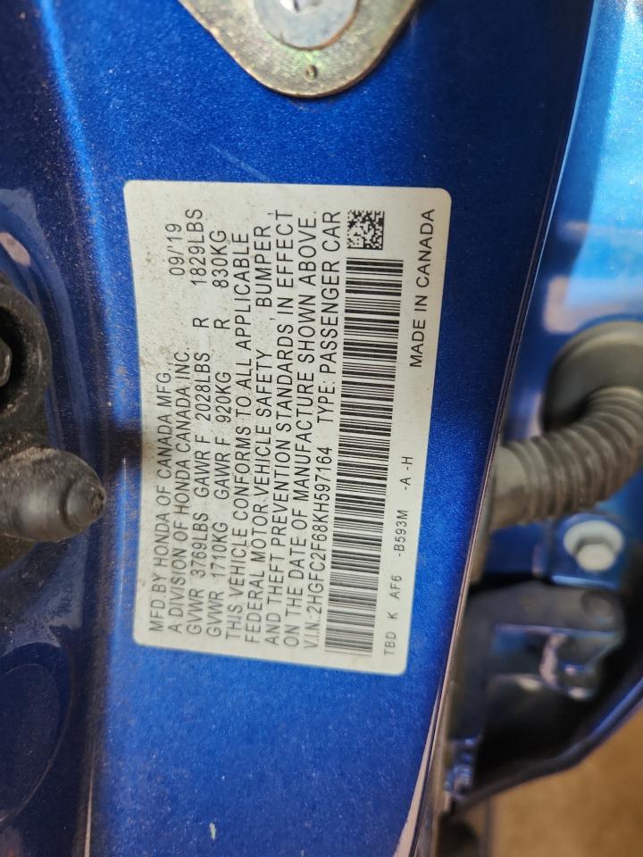 2019 Honda Civic Lx VIN: 2HGFC2F68KH597164 Lot: 64572715