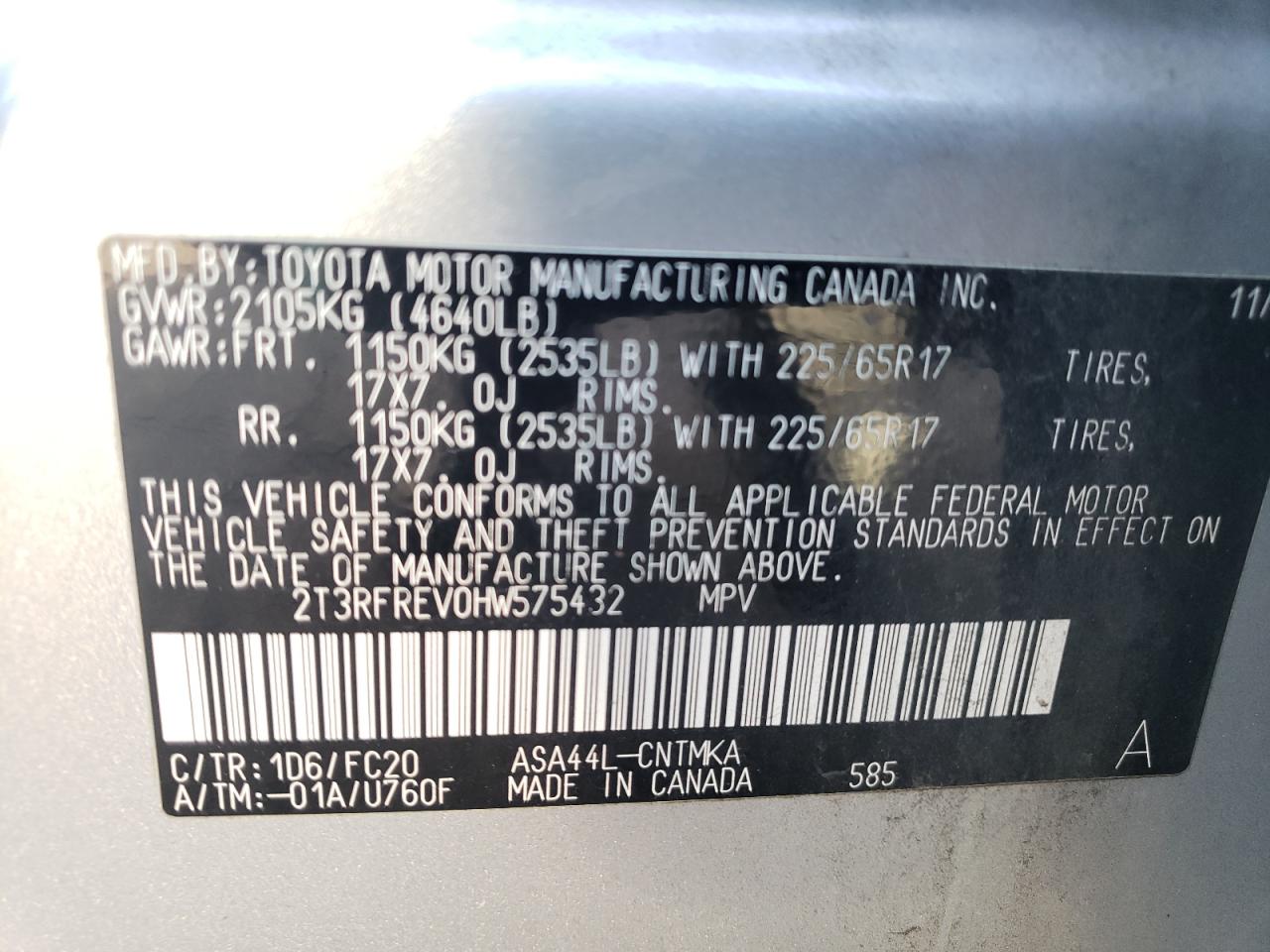 2017 Toyota Rav4 Xle VIN: 2T3RFREV0HW575432 Lot: 64685695