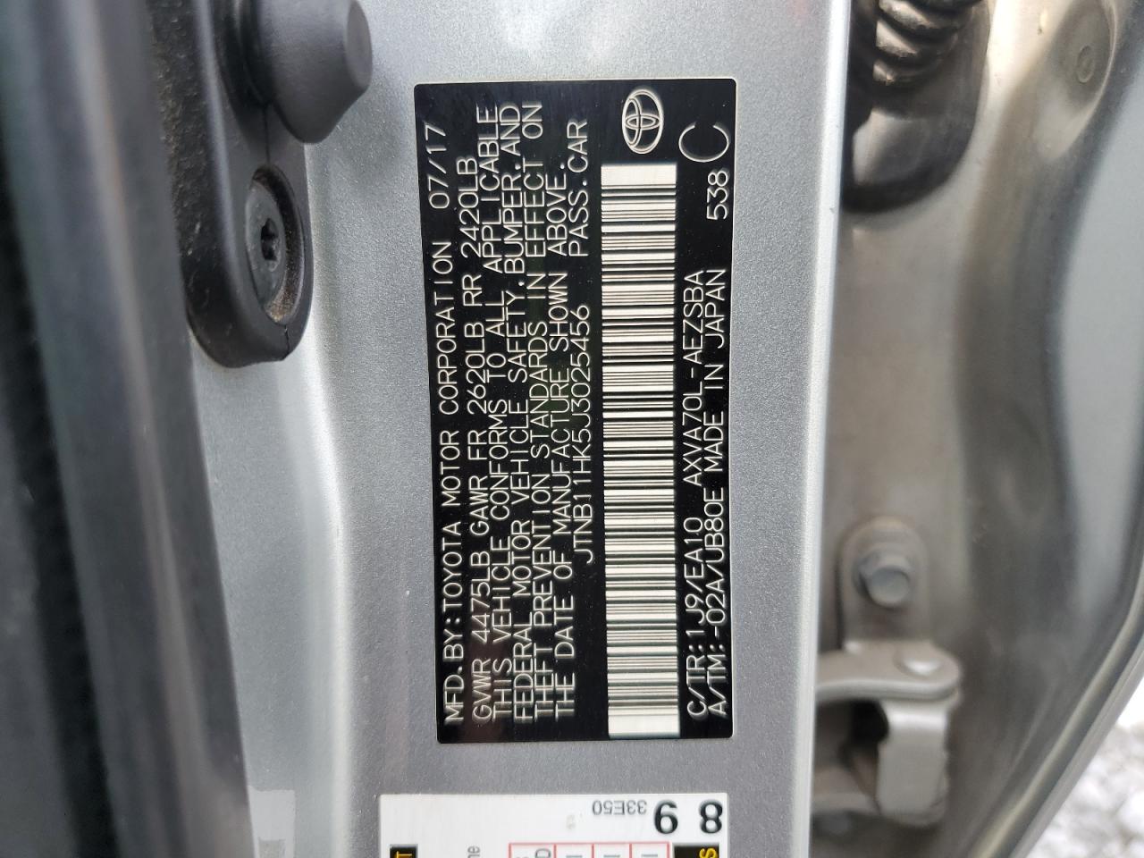 2018 Toyota Camry L VIN: JTNB11HK5J3025456 Lot: 65581105