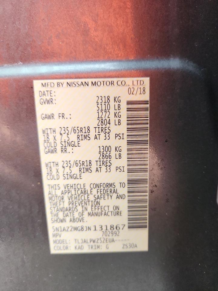2018 Nissan Murano S VIN: 5N1AZ2MG8JN131867 Lot: 62934635