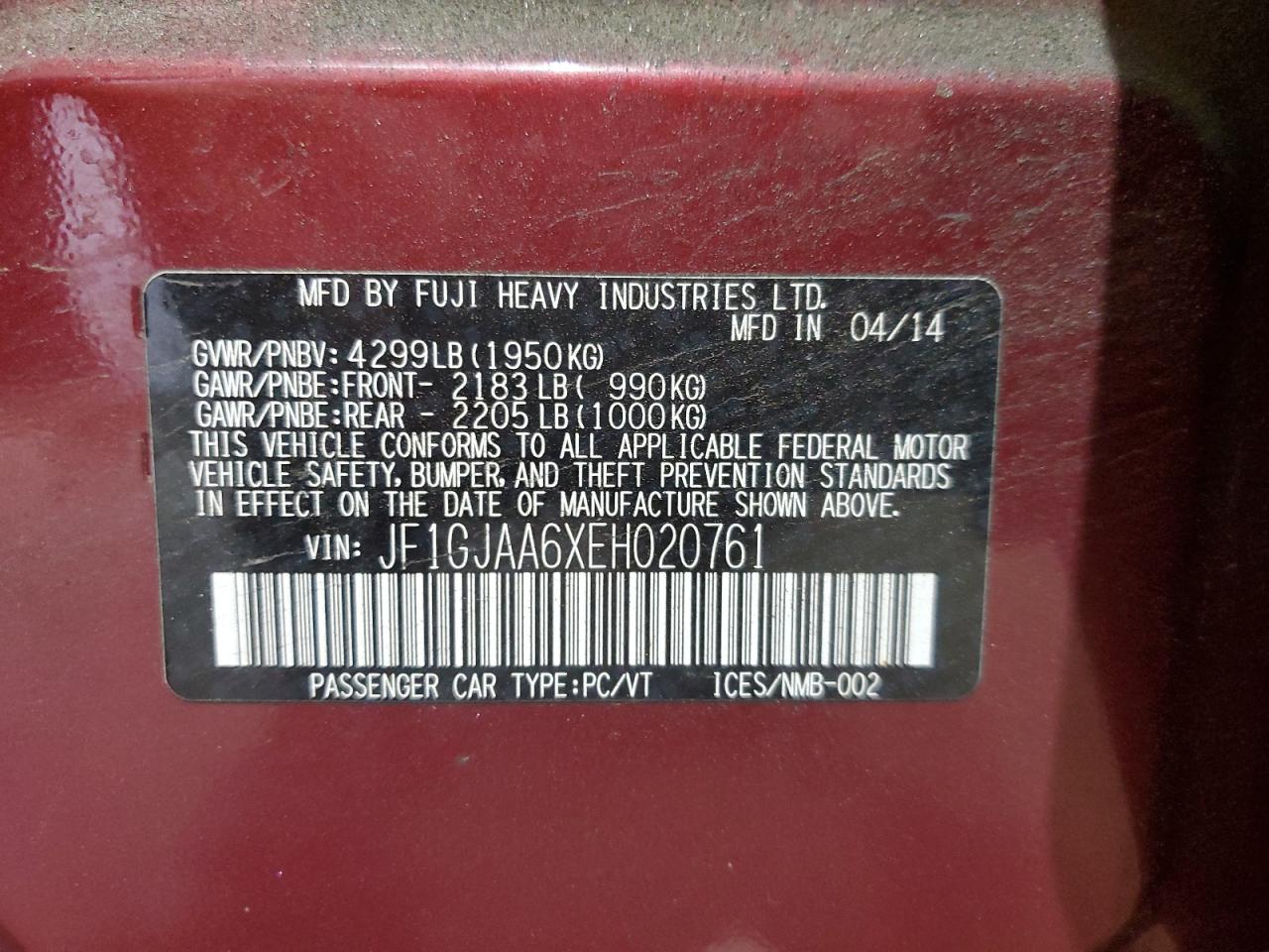 2018 Subaru Impreza VIN: JF1GJAA6XEH020761 Lot: 64625045