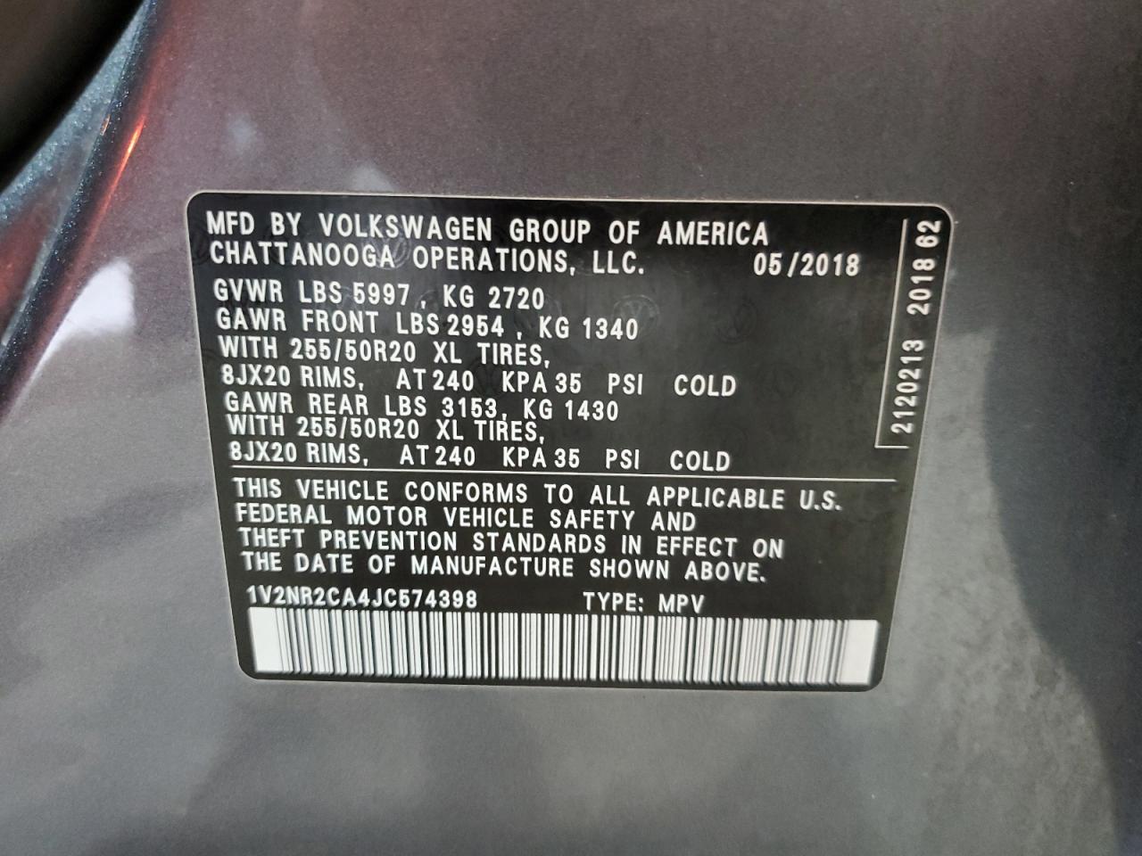 2018 Volkswagen Atlas Sel Premium VIN: 1V2NR2CA4JC574398 Lot: 62816475