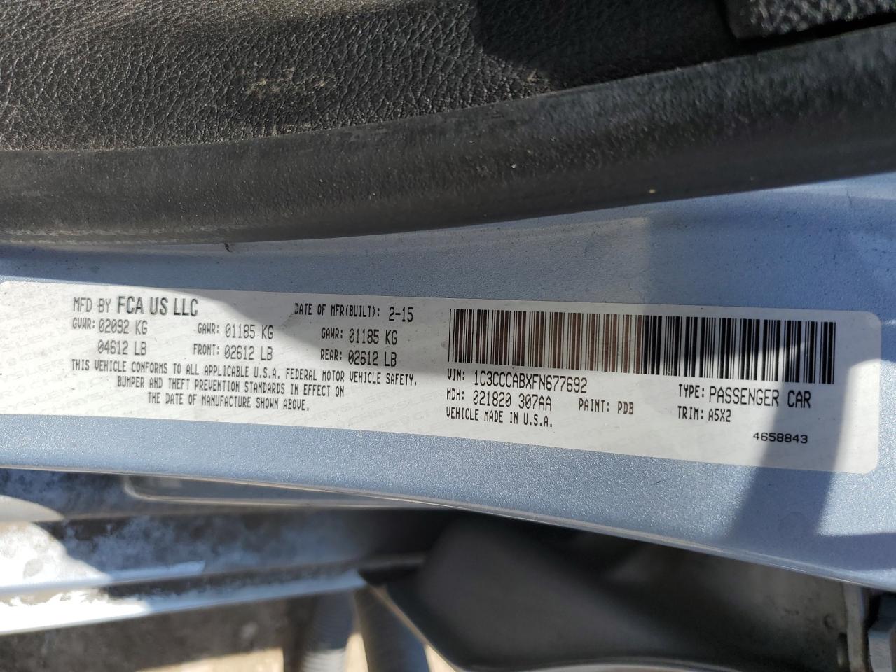 2015 Chrysler 200 Limited VIN: 1C3CCCABXFN677692 Lot: 64976185