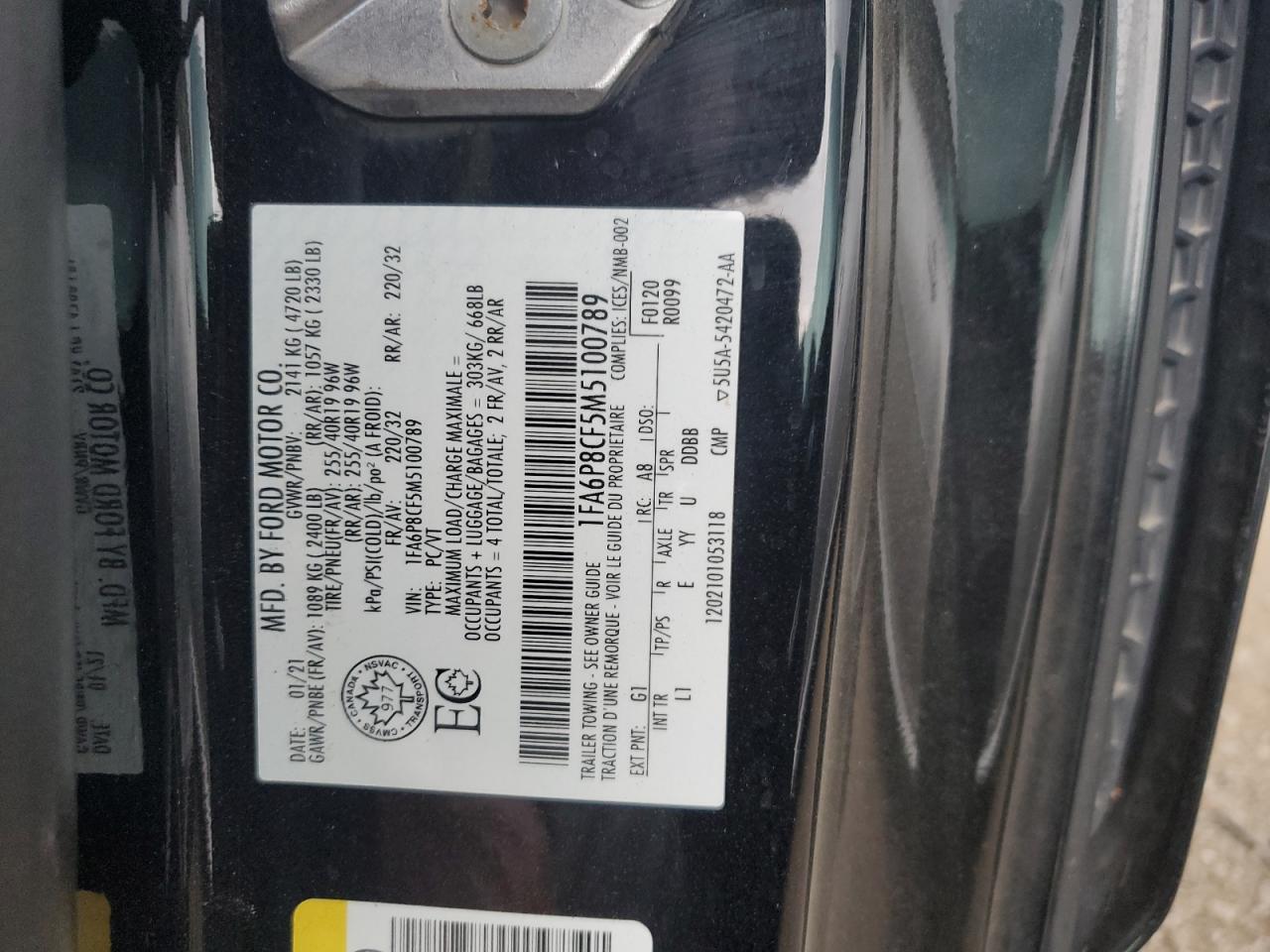 2021 Ford Mustang Gt VIN: 1FA6P8CF5M5100789 Lot: 64601775