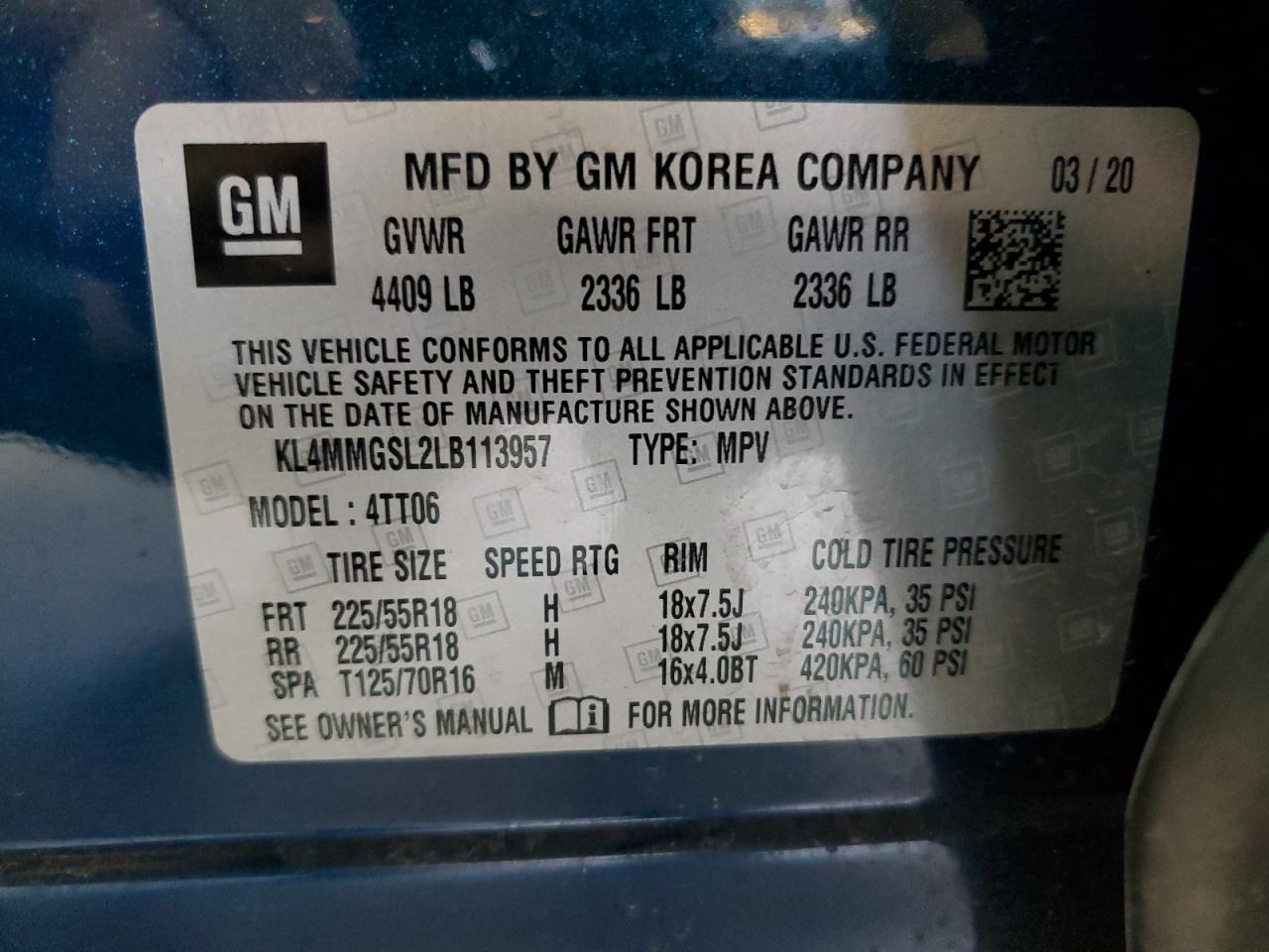 2020 Buick Encore Gx Essence VIN: KL4MMGSL2LB113957 Lot: 64639205