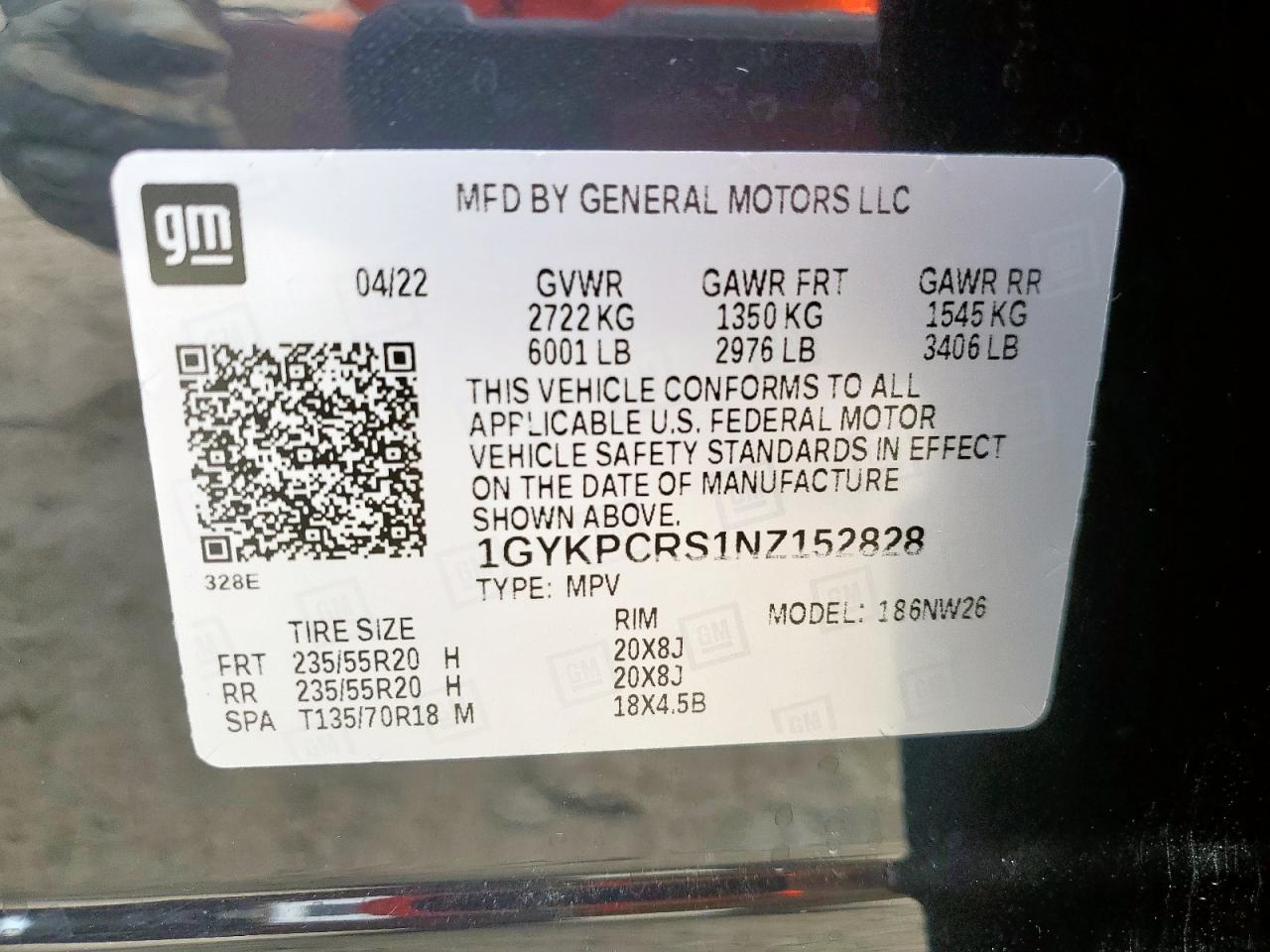 2022 Cadillac Xt6 Premium Luxury VIN: 1GYKPCRS1NZ152828 Lot: 64646525