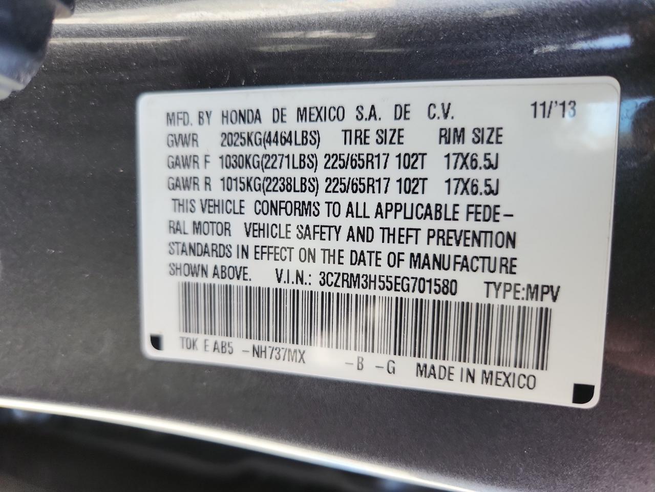 2014 Honda Cr-V Ex VIN: 3CZRM3H55EG701580 Lot: 65254965