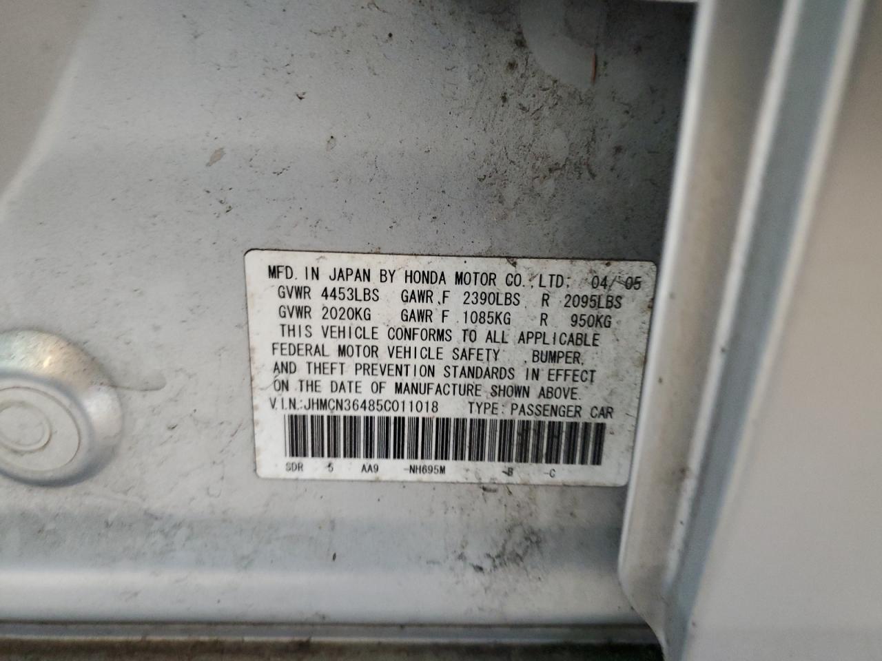 2005 Honda Accord Hybrid VIN: JHMCN36485C011018 Lot: 64512855