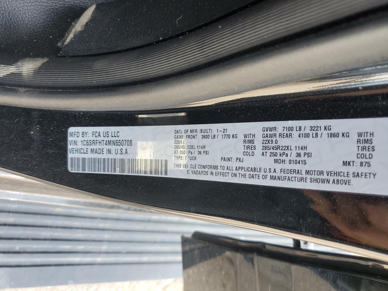 2021 Ram 1500 Limited VIN: 1C6SRFHT4MN650708 Lot: 65224285
