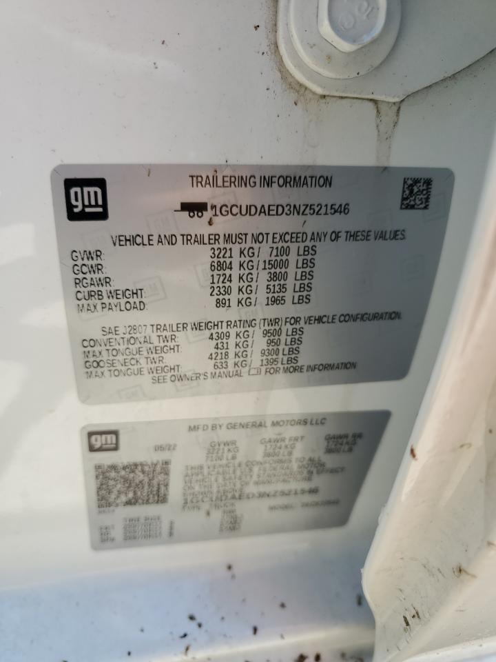 2022 Chevrolet Silverado K1500 VIN: 1GCUDAED3NZ521546 Lot: 66390165