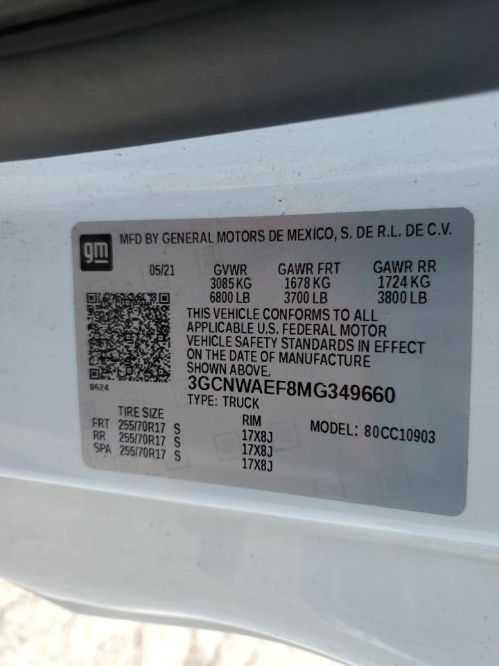 2021 Chevrolet Silverado C1500 VIN: 3GCNWAEF8MG349660 Lot: 66645755