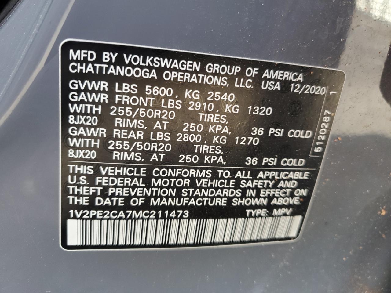 2021 Volkswagen Atlas Cross Sport Se VIN: 1V2PE2CA7MC211473 Lot: 63588635