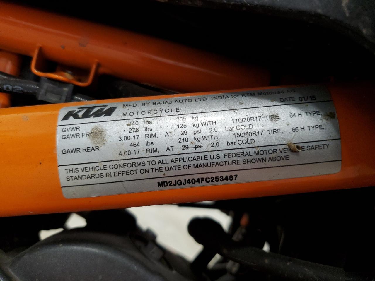 2015 Ktm Rc 390 VIN: MD2JGJ404FC253467 Lot: 66075295