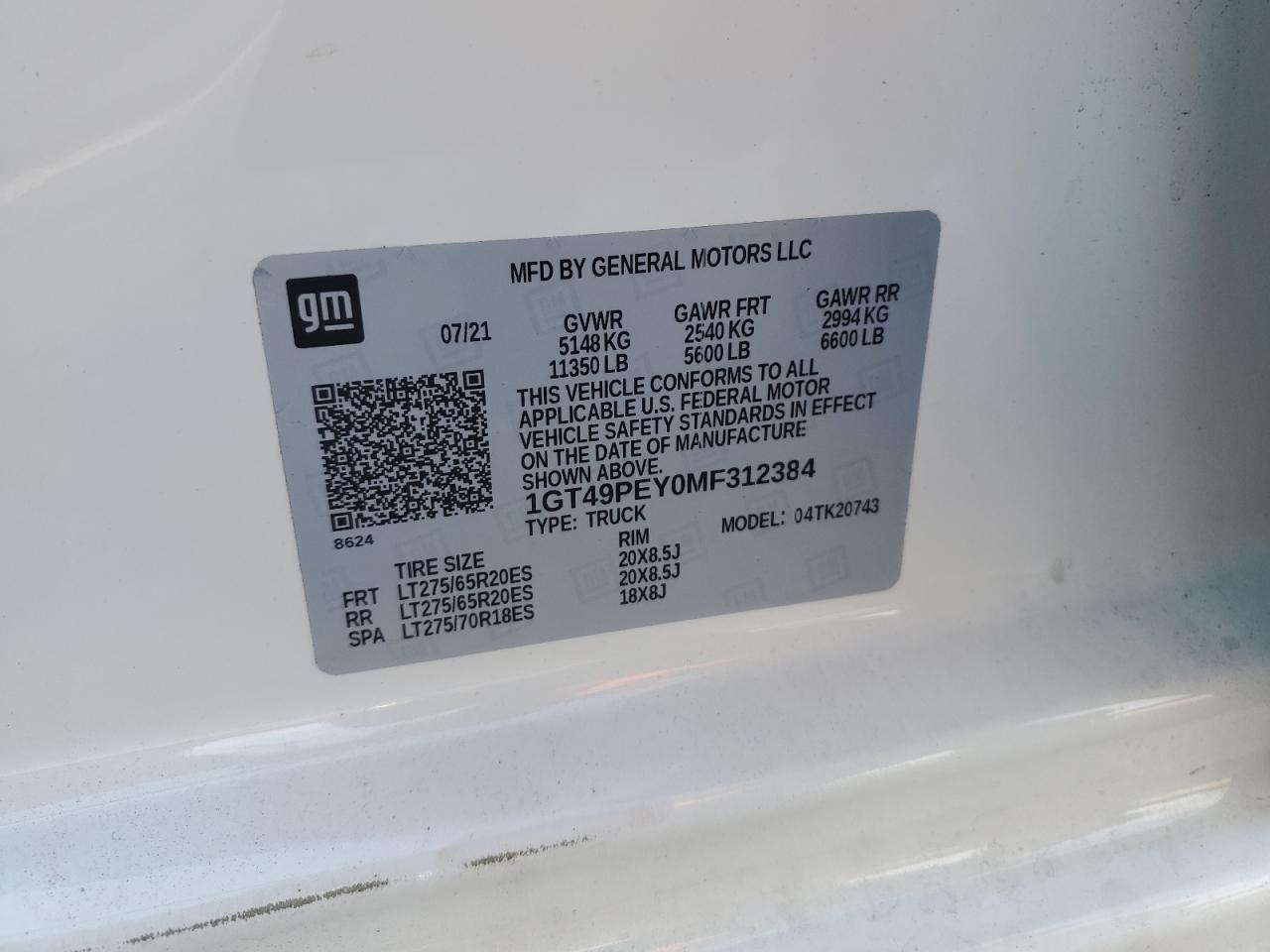 2021 GMC Sierra K2500 At4 VIN: 1GT49PEY0MF312384 Lot: 64641445