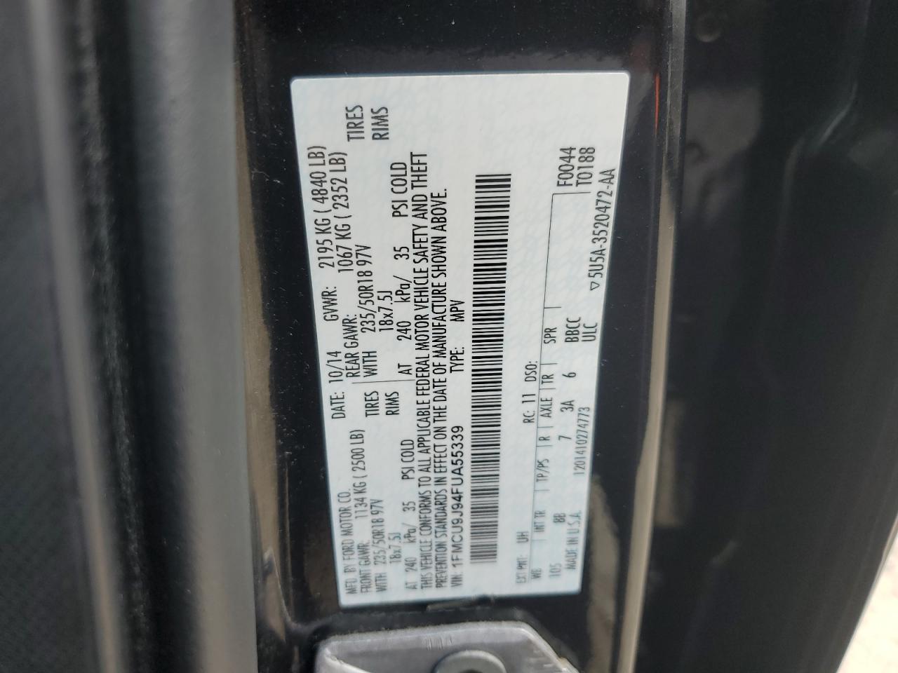 2015 Ford Escape Titanium VIN: 1FMCU9J94FUA55339 Lot: 65206295