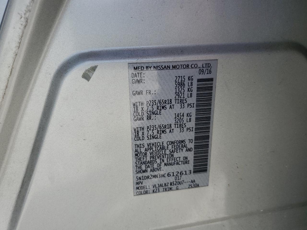 2017 Nissan Pathfinder S VIN: 5N1DR2MN3HC612613 Lot: 64185715
