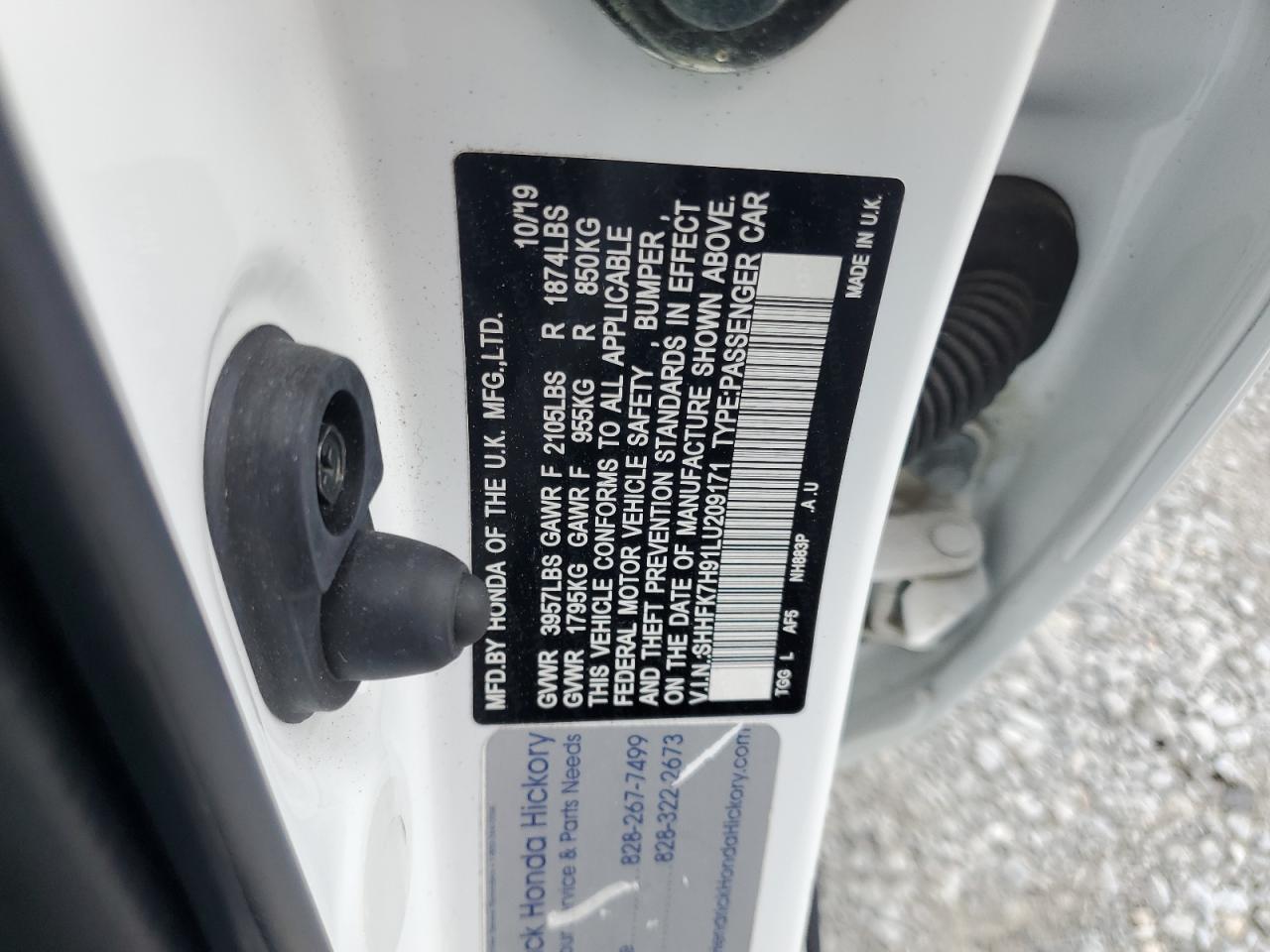2020 Honda Civic Sport Touring VIN: SHHFK7H91LU209171 Lot: 63684195