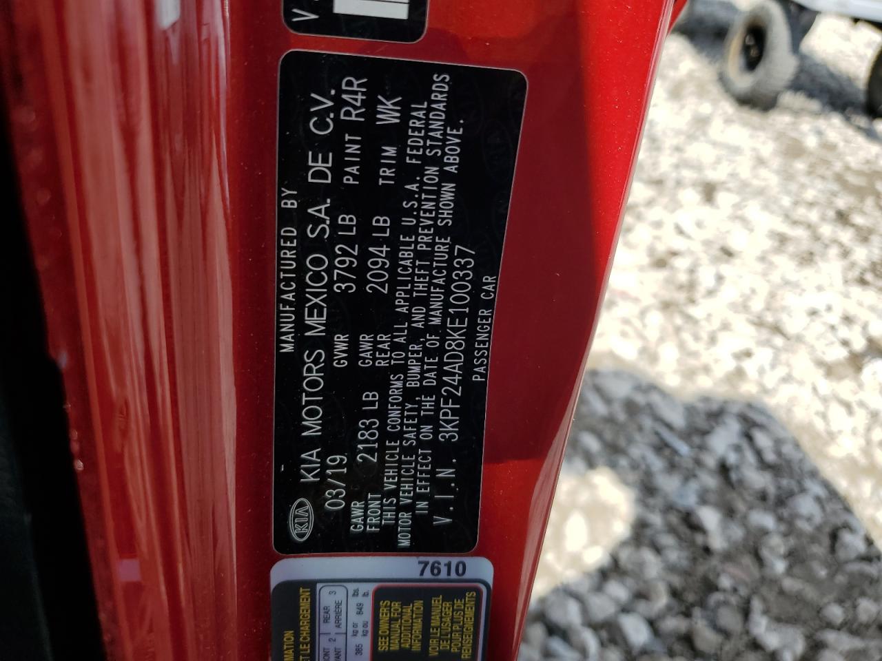 2019 Kia Forte Fe VIN: 3KPF24AD8KE100337 Lot: 64242625