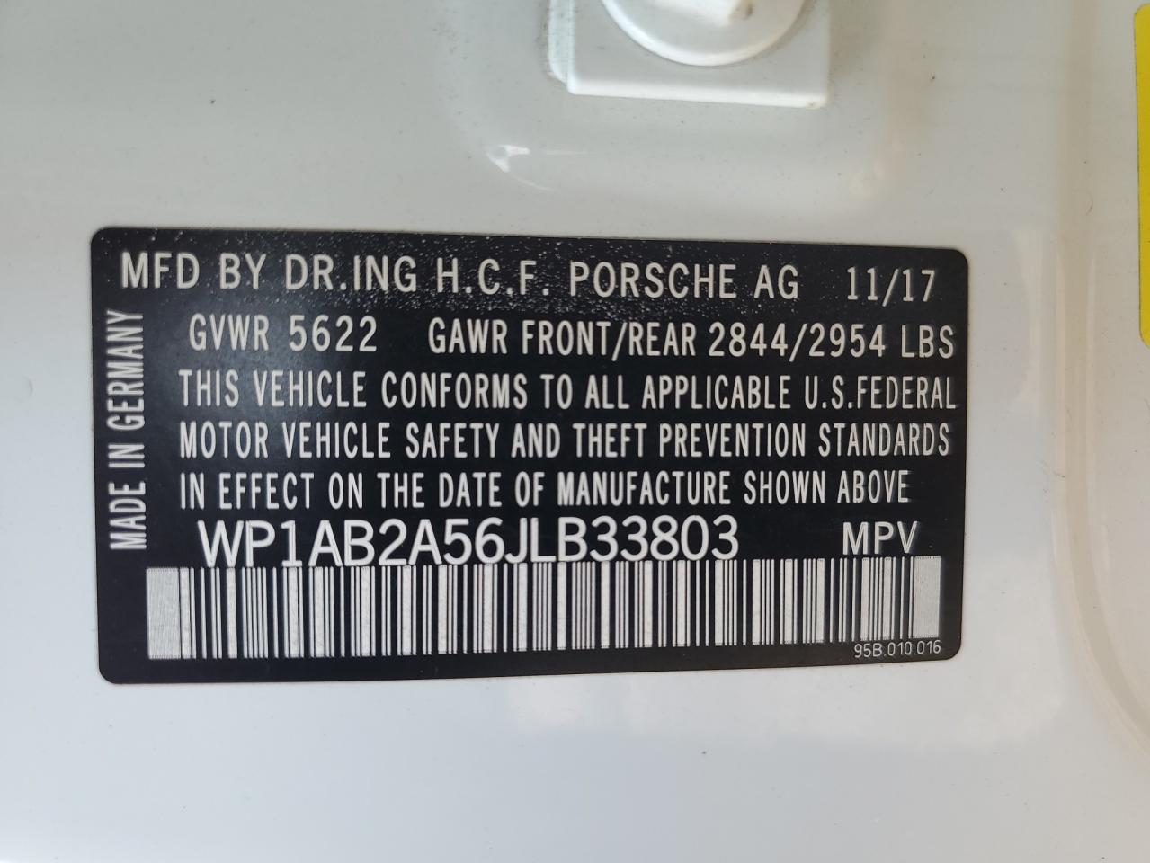 2018 Porsche Macan S VIN: WP1AB2A56JLB33803 Lot: 64833655