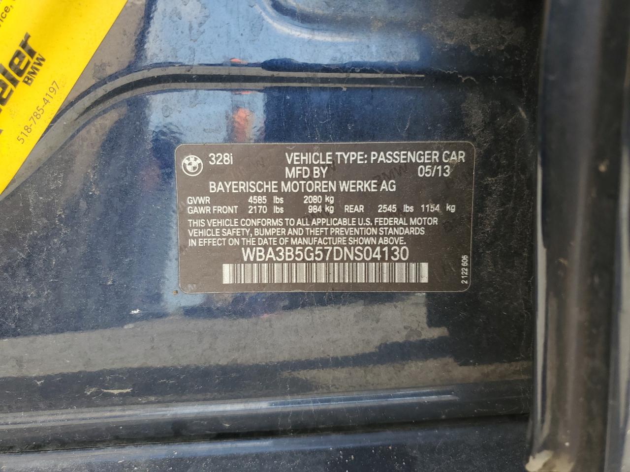 2013 BMW 328 Xi Sulev VIN: WBA3B5G57DNS04130 Lot: 64551825