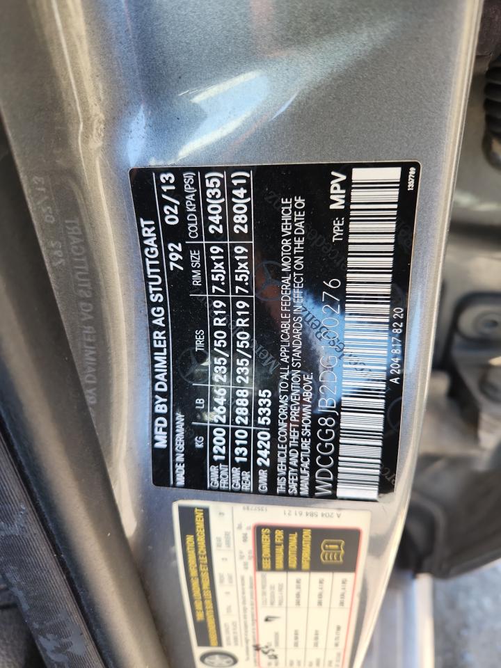 2013 Mercedes-Benz Glk 350 4Matic VIN: WDCGG8JB2DG100276 Lot: 63823965