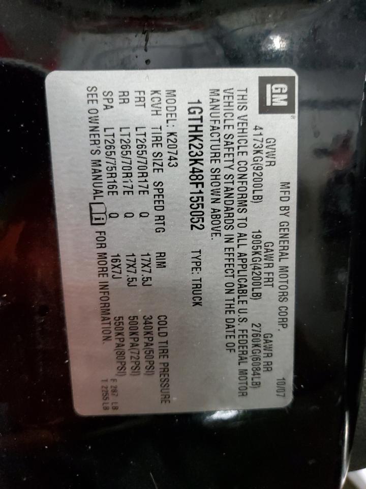 2008 GMC Sierra K2500 Heavy Duty VIN: 1GTHK23K48F155052 Lot: 66208155