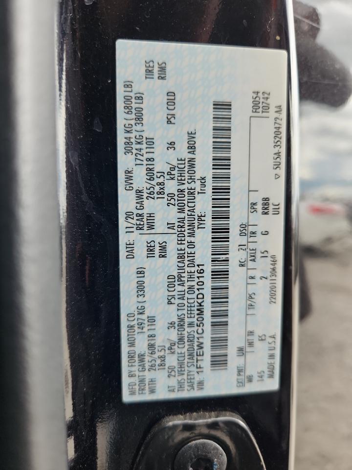 2021 Ford F150 Supercrew VIN: 1FTEW1C50MKD10161 Lot: 64890755