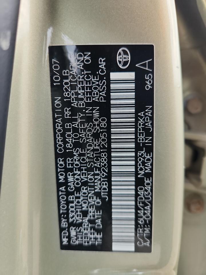 2008 Toyota Yaris VIN: JTDBT923881205180 Lot: 65426415
