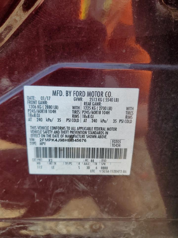 2017 Ford Edge Sel VIN: 2FMPK4J98HBB45676 Lot: 64563385