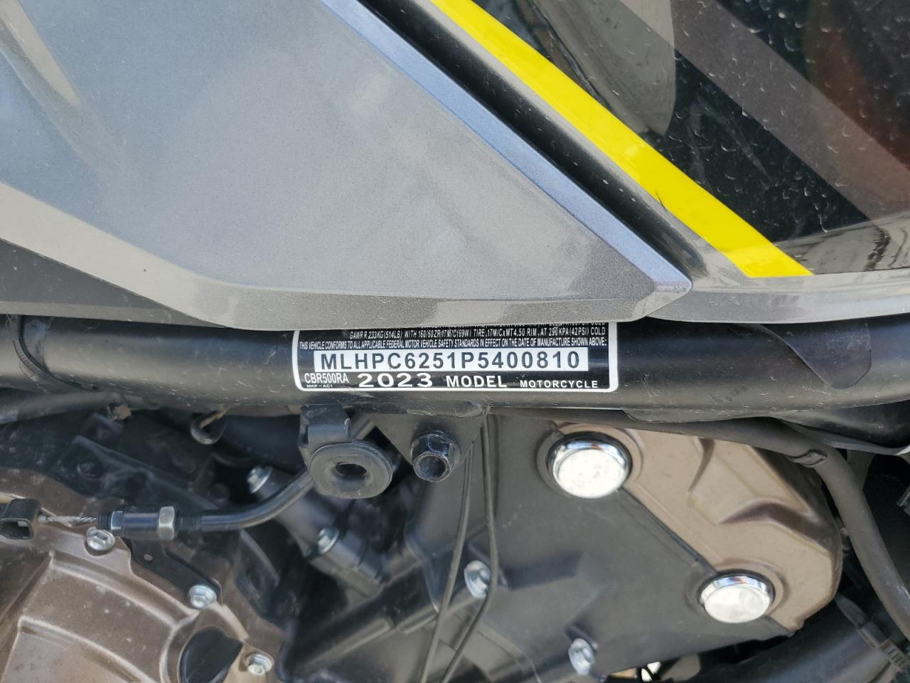 2023 Honda Cbr500 Ra VIN: MLHPC6251P5400810 Lot: 62873705