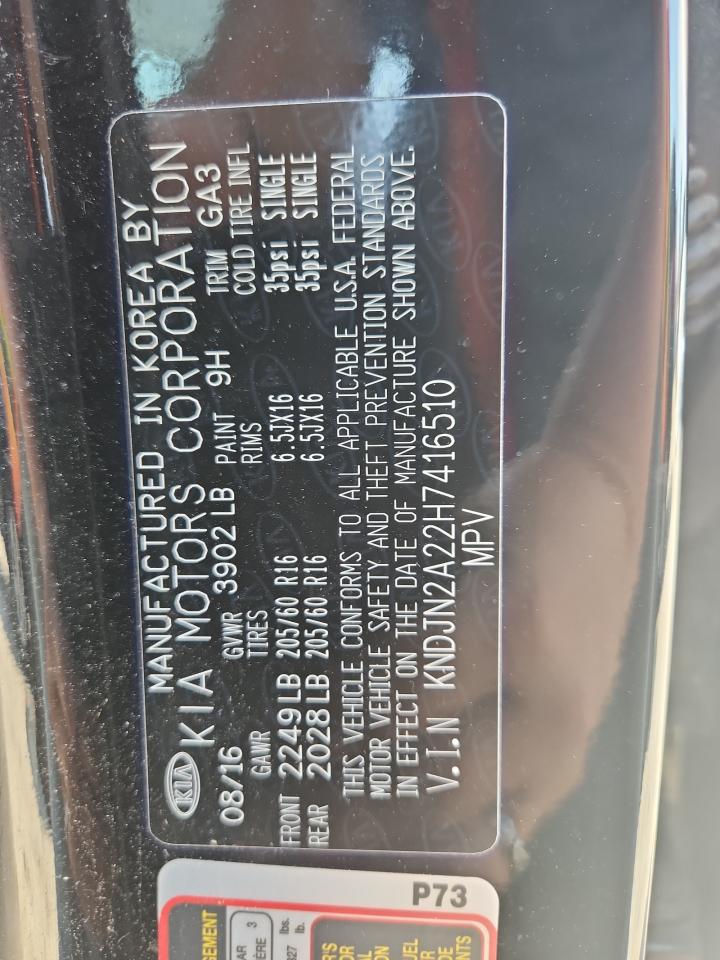 2017 Kia Soul VIN: KNDJN2A22H7416510 Lot: 64616475