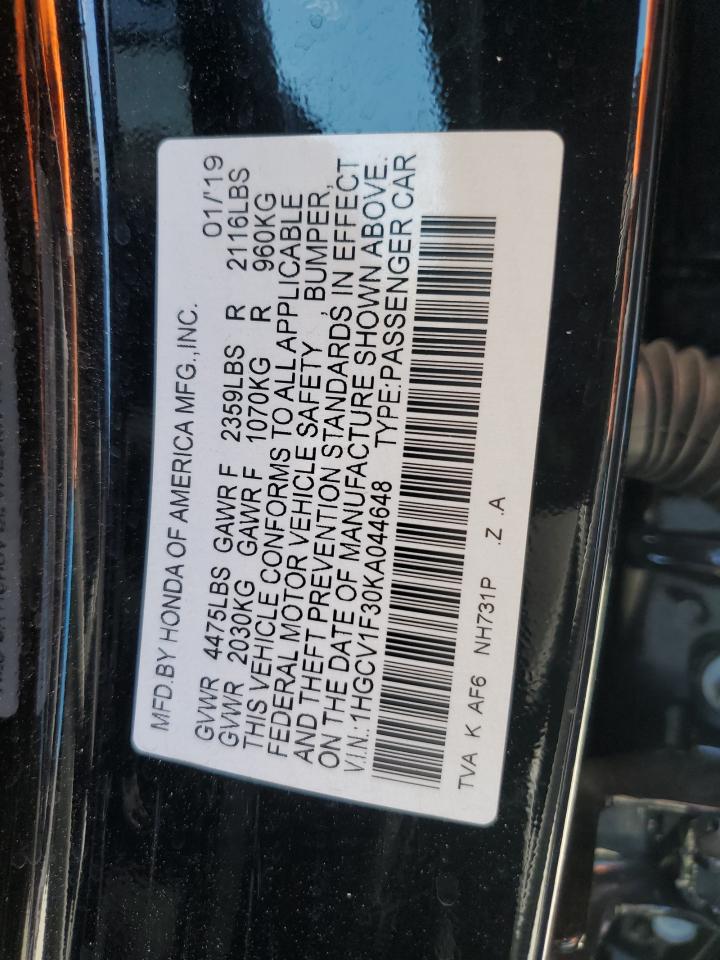 2019 Honda Accord Sport VIN: 1HGCV1F30KA044648 Lot: 65578895