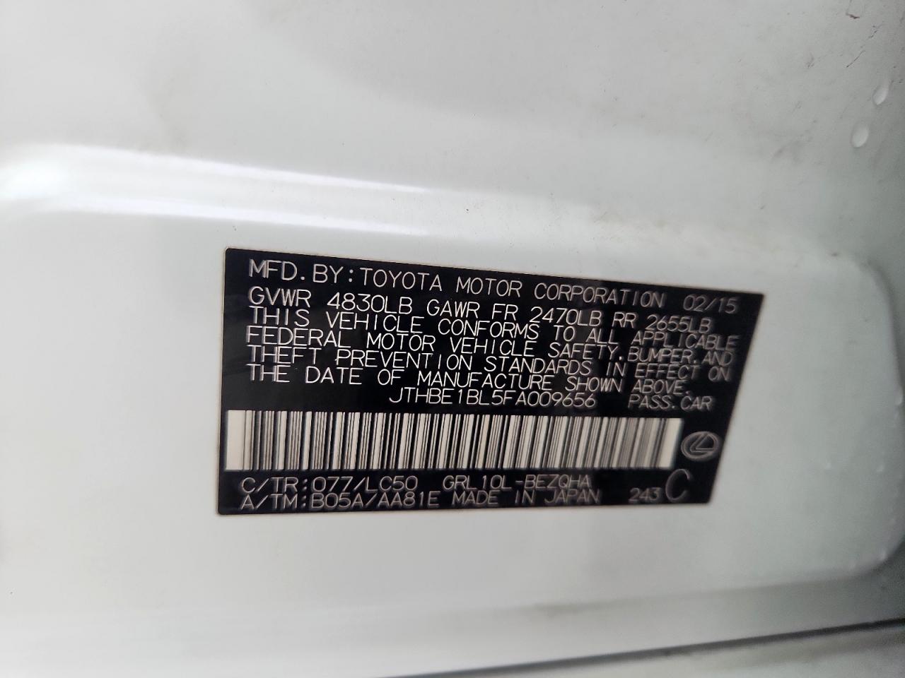 2015 Lexus Gs 350 VIN: JTHBE1BL5FA009656 Lot: 64226065