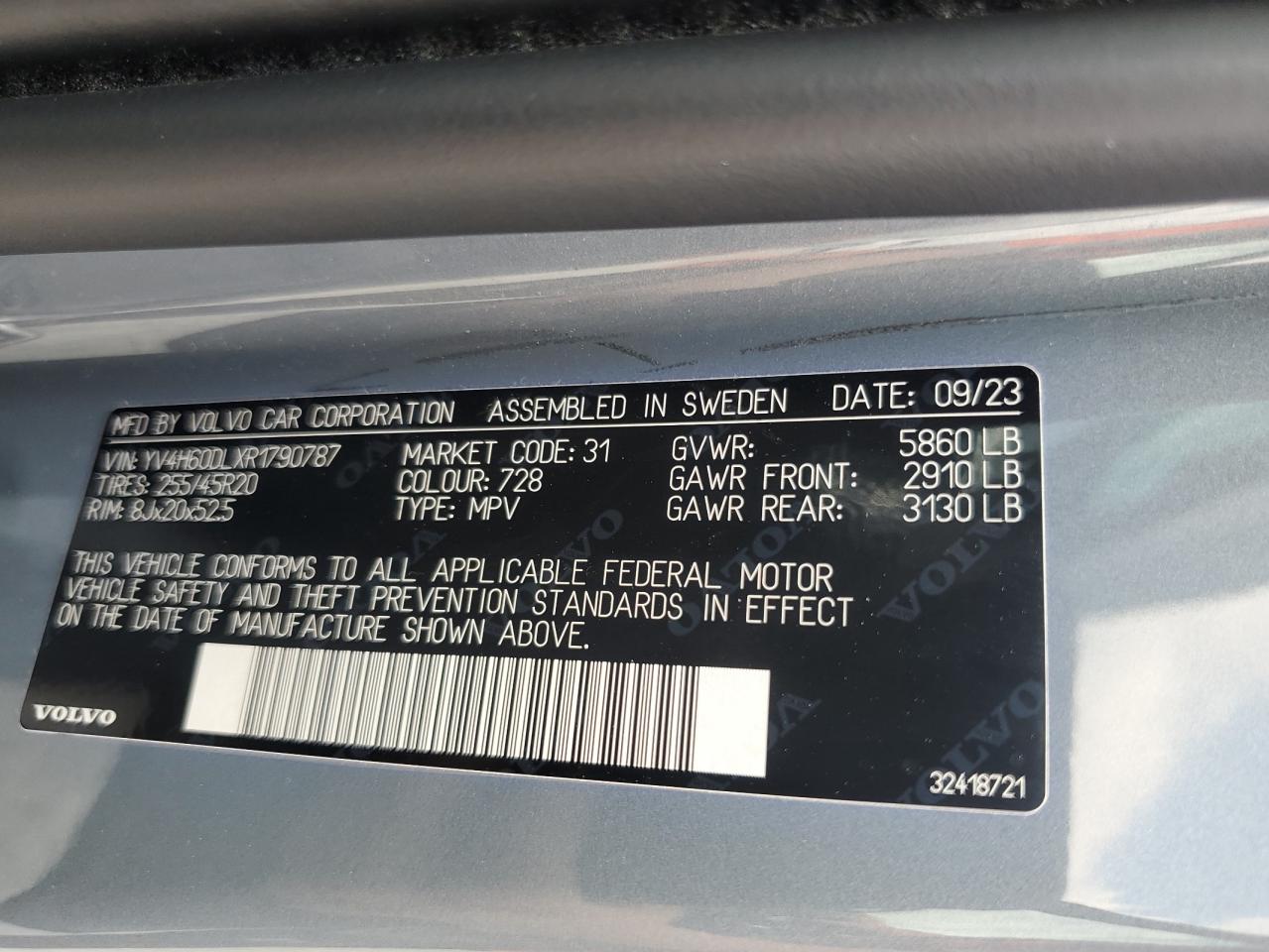 2024 Volvo Xc60 Plus VIN: YV4H60DLXR1790787 Lot: 63214565