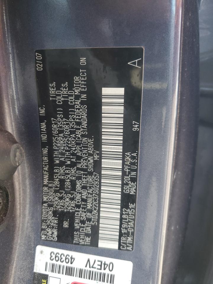 2007 Toyota Sienna Xle VIN: 5TDZK22C37S029357 Lot: 66298005