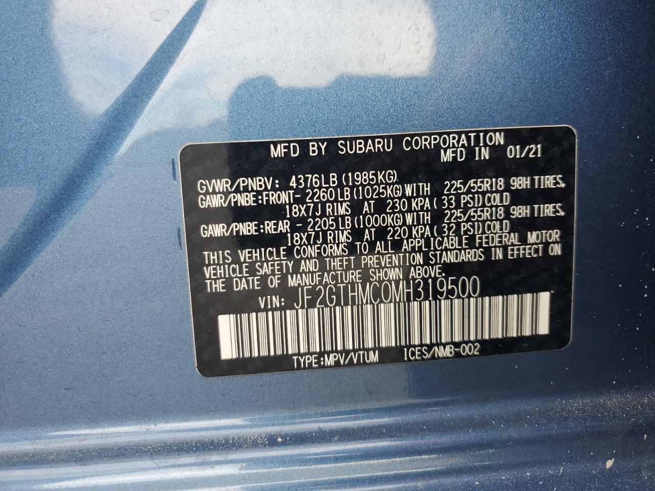 2021 Subaru Crosstrek Limited VIN: JF2GTHMC0MH319500 Lot: 64210935
