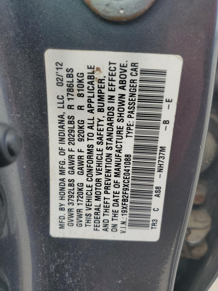 2012 Honda Civic Exl VIN: 19XFB2F9XCE041088 Lot: 64675135