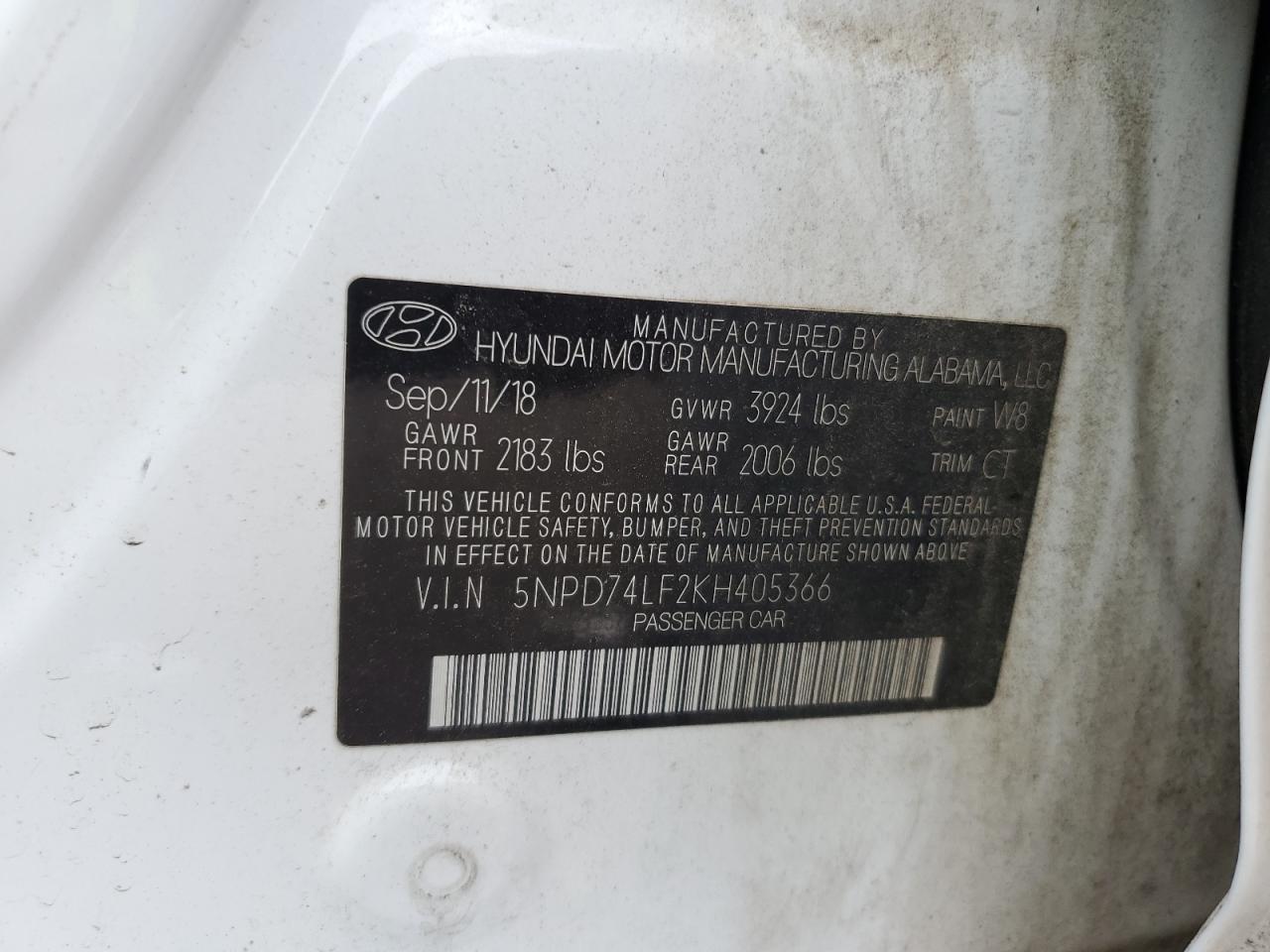 2019 Hyundai Elantra Se VIN: 5NPD74LF2KH405366 Lot: 64503105