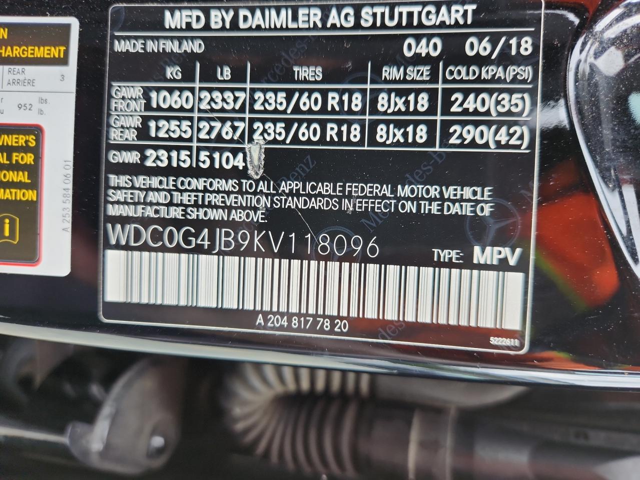 2019 Mercedes-Benz Glc 300 VIN: WDC0G4JB9KV118096 Lot: 64169475