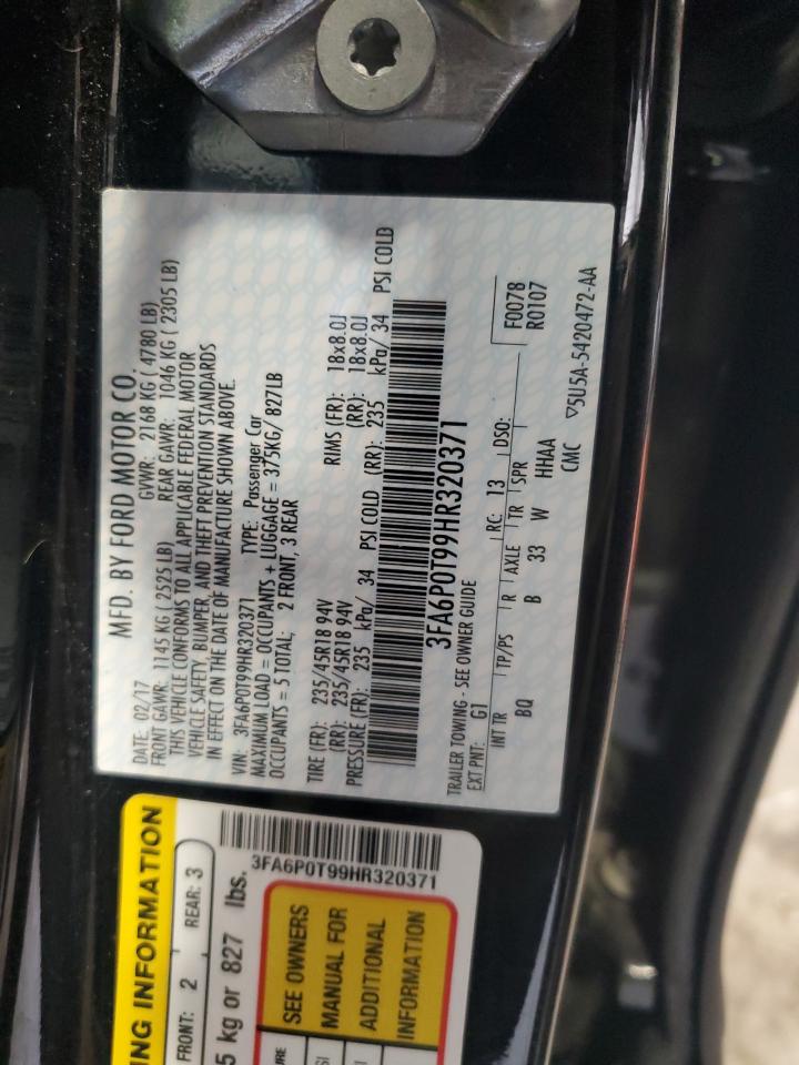 2017 Ford Fusion Se VIN: 3FA6P0T99HR320371 Lot: 65155075