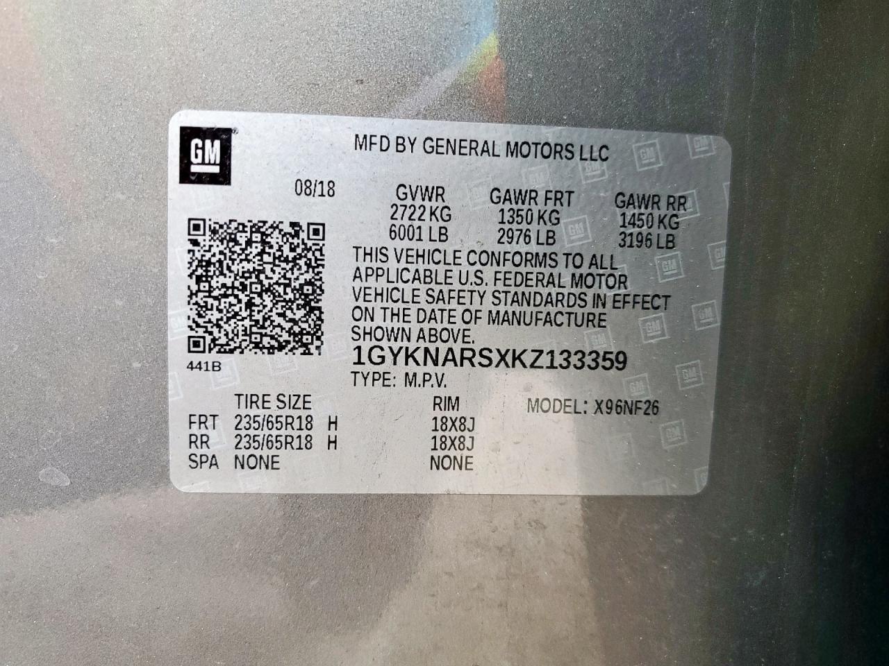2019 Cadillac Xt5 VIN: 1GYKNARSXKZ133359 Lot: 64268315
