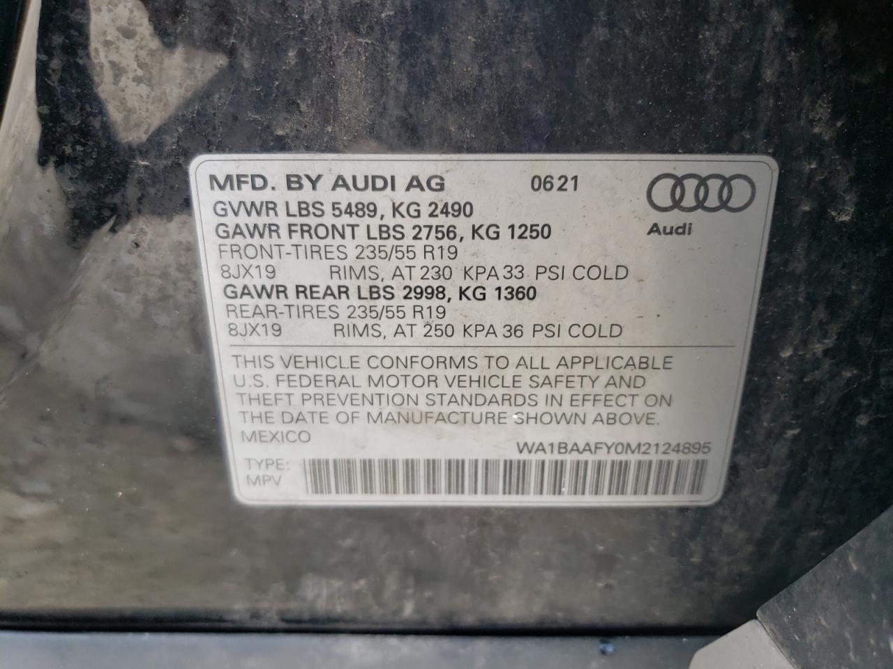 2021 Audi Q5 Premium Plus VIN: WA1BAAFY0M2124895 Lot: 64609595