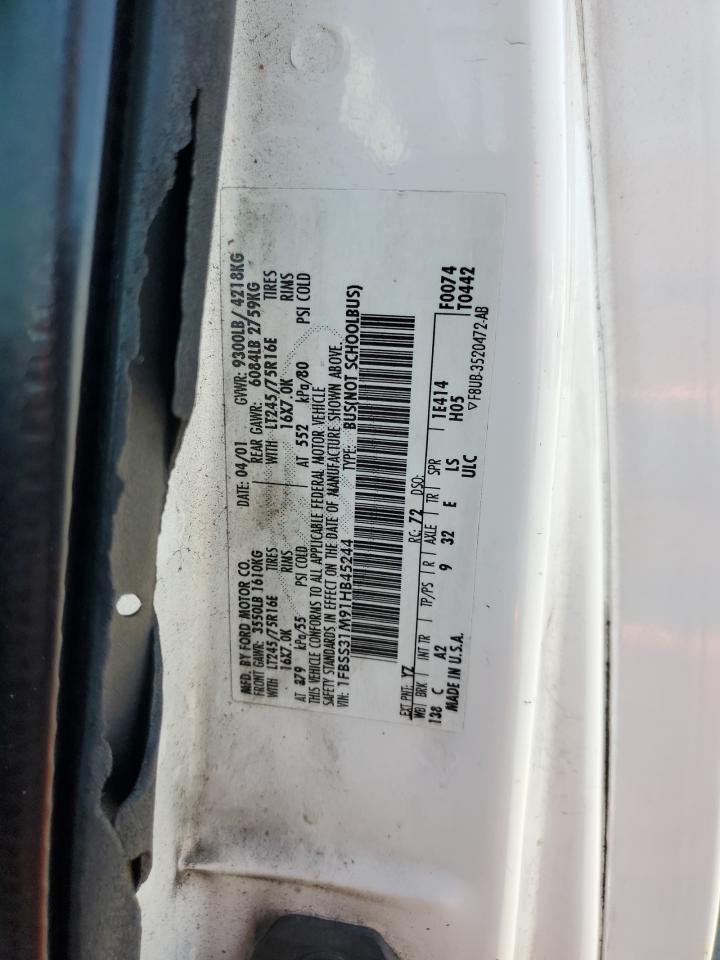 2001 Ford Econoline E350 Super Duty Wagon VIN: 1FBSS31M91HB45244 Lot: 64308135
